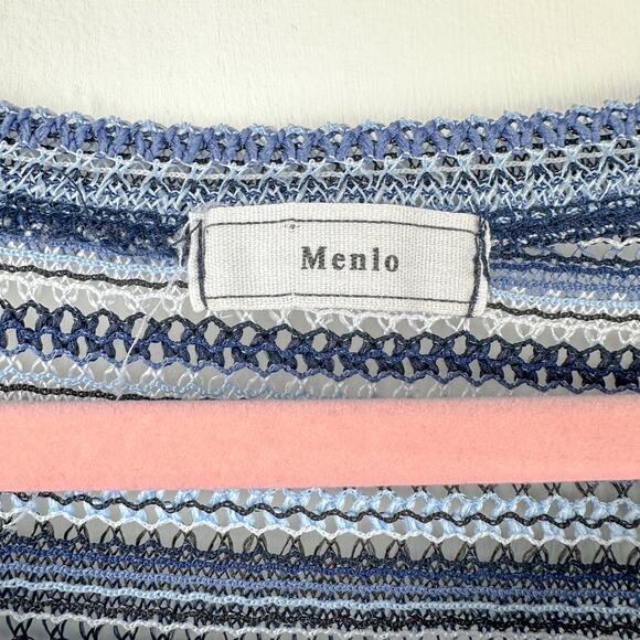 Menlo Y2K Top Knit Long Sleeve Cropped Top Blue Stripe Y2K Tops - Picture 3 of 4